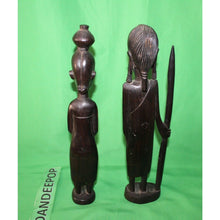 Load image into Gallery viewer, Vintage Pair Of Hand Carved Ebony Ironwood African Warrior Figures 14" Tall