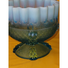 Load image into Gallery viewer, Vintage Northwood Button Panel Blue Opalescent Crimped Top Glass Candy Dish
