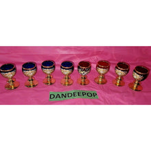 Load image into Gallery viewer, 8 Piece Blue Red Gold Enamel Floral Embellished Brandy Snifters Cordial Glasses