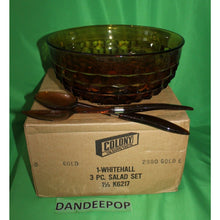 Load image into Gallery viewer, Whitehall Colony Gold Amber Glass Diamond Pattern 3 Piece Salad Set K6217