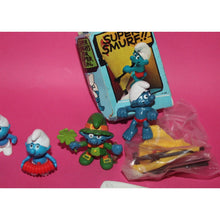 Load image into Gallery viewer, Vintage Schleich Peyo Super Smurf Windsurfer With Box Lucky Shamrock 1980's ++