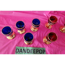 Load image into Gallery viewer, 8 Piece Blue Red Gold Enamel Floral Embellished Brandy Snifters Cordial Glasses