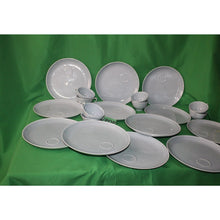 Load image into Gallery viewer, 24 Piece Blue Gray Wood Song Harkerware Dinner Snack Plates Cups Maple Leaf Set