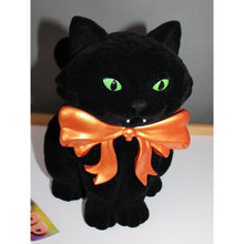 Load image into Gallery viewer, Bath & Body Works Flocked Black Cat Orange Bow Jar Candle Holder Halloween 2025