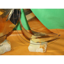 Load image into Gallery viewer, Vintage Pair Brass Metal Steel Onyx Sailboat Sculptures DeMott And Mario Jason