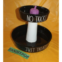 Load image into Gallery viewer, Rae Dunn No Tricks Just Treats 2 Tier Snack Holder Ceramic Display Halloween
