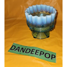 Load image into Gallery viewer, Vintage Northwood Button Panel Blue Opalescent Crimped Top Glass Candy Dish