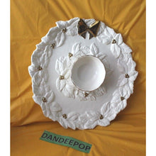 Load image into Gallery viewer, Vintage Magenta Rae Dunn White Poinsettia With Gold Bow And Accents Chip Dip