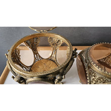 Load image into Gallery viewer, Antique Pair Of Brass Cherub With Amber Beveled Glass Hinged Jewelry Casket