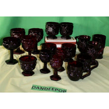 Load image into Gallery viewer, 17 Piece Ruby Red Avon Cape Cod Goblets glassware Cordial Tumbler Sugar And Mugs