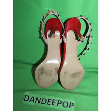 Load image into Gallery viewer, Valentino Garavani Gold Rockstud Red Calfskin Leather Sandal Heels Size 37