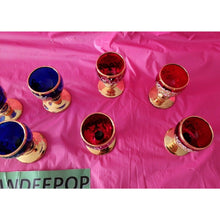 Load image into Gallery viewer, 8 Piece Blue Red Gold Enamel Floral Embellished Brandy Snifters Cordial Glasses