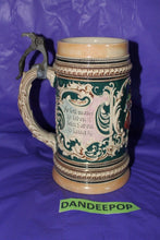 Load image into Gallery viewer, German Pewter Lidded Ceramic Decorative Beer Stein #202 8" tall