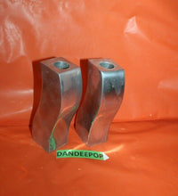 Load image into Gallery viewer, Pair Of Silver Metal Angled Taper Candle Holders India
