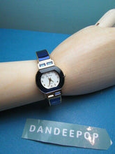 Load image into Gallery viewer, Da Vanci Cuff Hinged Bracelet Watch Quartz Japan Movement W/ Blue Gemstone