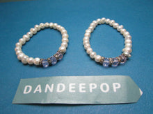 Load image into Gallery viewer, 2 Pearl Bead & Pink Stone With CZ Elasticized Bracelet Jewelry