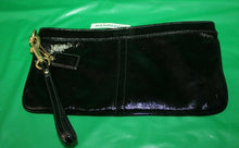 Load image into Gallery viewer, Coach Shiny Black Zip Top Wristlet Purse With Keychain