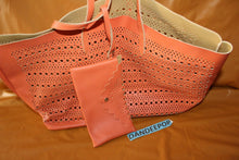 Load image into Gallery viewer, Saks Fifth Avenue Pierced Pattern Coral Orange Handbag With Wristlet Purse