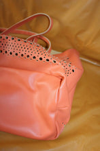 Load image into Gallery viewer, Saks Fifth Avenue Pierced Pattern Coral Orange Handbag With Wristlet Purse