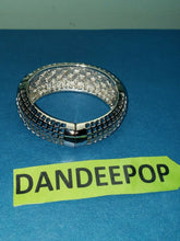 Load image into Gallery viewer, Silver Tone With Jewel Tone Crystals Open Grate Magnetic Chunky Bangle Bracelet