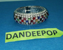 Load image into Gallery viewer, Silver Tone With Jewel Tone Crystals Open Grate Magnetic Chunky Bangle Bracelet