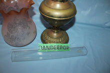 Load image into Gallery viewer, Antique Estate Kerosene Oil Lamp Three Feathers Germany Chimney Pink Globe Brass