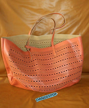 Load image into Gallery viewer, Saks Fifth Avenue Pierced Pattern Coral Orange Handbag With Wristlet Purse