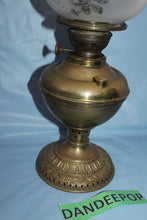 Load image into Gallery viewer, Antique Estate Kerosene Oil Lamp Three Feathers Germany Chimney Pink Globe Brass