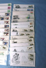 Load image into Gallery viewer, Mystic Co First Day Issue 42 Assorted Sports Cover Stamps Envelopes 1969-1994
