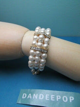 Load image into Gallery viewer, Vintage 3 Layer Pearl Bead Cuff Bracelet With CZ & Clasp Bracelet Jewelry