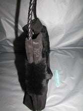 Load image into Gallery viewer, DESMO Designer Black Suede Leather Handbag Evening Bag With Fur Accent