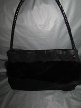 Load image into Gallery viewer, DESMO Designer Black Suede Leather Handbag Evening Bag With Fur Accent