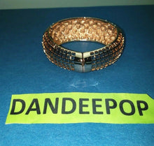 Load image into Gallery viewer, Gold Tone With Jewel Tone Crystals Open Grate Magnetic Chunky Bangle Bracelet