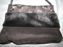 Load image into Gallery viewer, DESMO Designer Black Suede Leather Handbag Evening Bag With Fur Accent