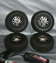 Load image into Gallery viewer, 4 Piece Traxxas R/C Truck Vehicle Tires With 2 Amp Fast Charger And Connectors