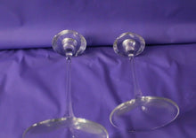 Load image into Gallery viewer, Pair Of Glass Elegant Skinny Stem Pedestal Graduated Taper Candle Holders