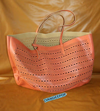 Load image into Gallery viewer, Saks Fifth Avenue Pierced Pattern Coral Orange Handbag With Wristlet Purse