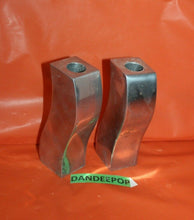 Load image into Gallery viewer, Pair Of Silver Metal Angled Taper Candle Holders India