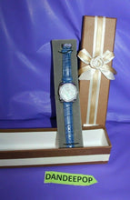 Load image into Gallery viewer, Ruby Kats Crystal Accent Blue Croco Leather Watch Jewelry In Box