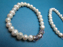 Load image into Gallery viewer, 2 Pearl Bead & Pink Stone With CZ Elasticized Bracelet Jewelry