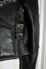 Load image into Gallery viewer, Women's Black Leather Motorcycle Jacket Moto With Butterfly Embroidery L