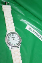 Load image into Gallery viewer, Geneva White Jelly Flexible Band Watch Jewelry Stainless Steel Back