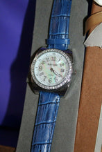 Load image into Gallery viewer, Ruby Kats Crystal Accent Blue Croco Leather Watch Jewelry In Box