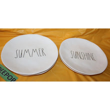 Load image into Gallery viewer, 4 Piece Rae Dunn Melamine Magenta Sunshine Relax Summer 10&quot; White Dinner Plates
