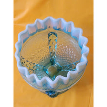Load image into Gallery viewer, Vintage Northwood Button Panel Blue Opalescent Crimped Top Glass Candy Dish
