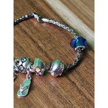 Load image into Gallery viewer, Grandmother Silver Tone Charm Bracelet Jewelry Lady Bug Sapphire Bead Sandal
