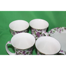 Load image into Gallery viewer, 8 Piece Violets Purple Floral Grace&#39;s Teaware 4 Mugs 4 Plates Tea Coffee Serving
