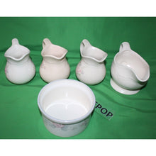 Load image into Gallery viewer, 5 Piece Pfaltzgraff Tea Rose Pitcher, Wyndham Butter Tub Medley Buff Gravy Boat
