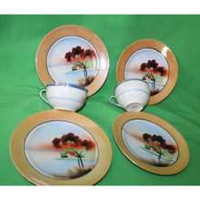 Load image into Gallery viewer, Vintage Japan Early 1900 Hand Painted Lusterware 6 Piece Landscape Plates Cups
