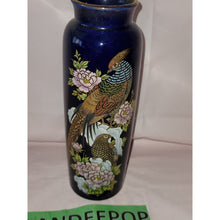 Load image into Gallery viewer, Ray Japan Blue Cobalt Ceramic Vase Bird Peacock Cherry Blossom Theme
